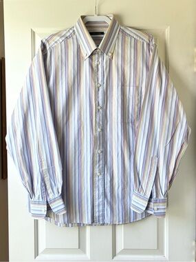 Camicissima Men’s Striped Button Down Shirt Long Sleeve Multicolor Neck 17 1/2”